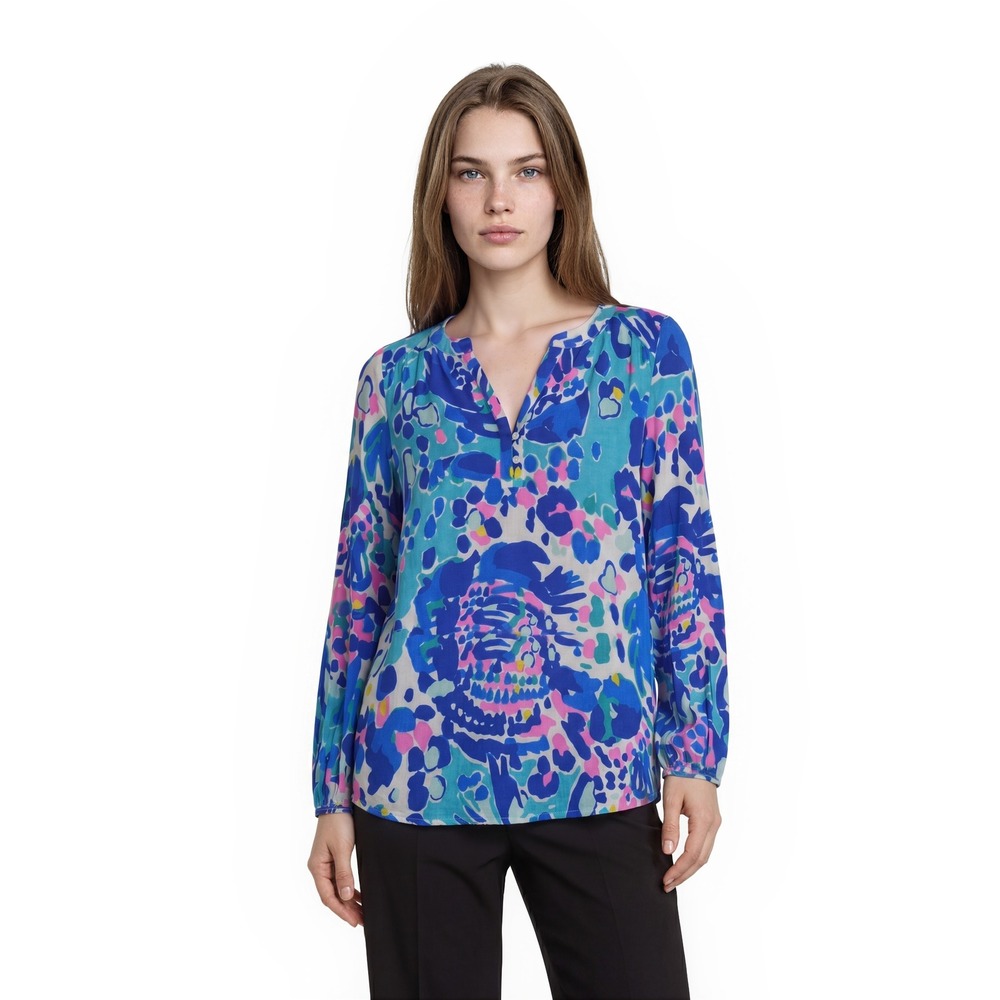 Lilly Pulitzer Elsa Blouse Women's Size Large Blue Pink Abstract Knit Top